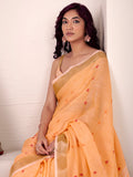 Orange Linen Silk Saree With Blouse Piece