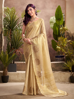 Geige Tissue Silk Adorned With Gorgeous Woven Butta Saree With Blouse Piece