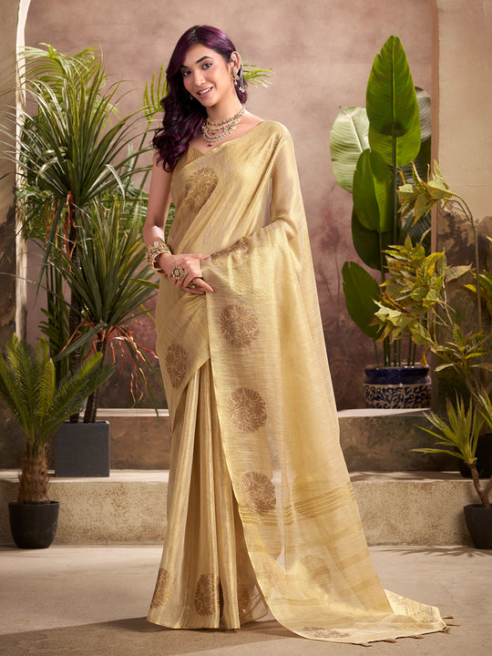 Geige Tissue Silk Adorned With Gorgeous Woven Butta Saree With Blouse Piece