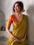 Golden Pure Handloom Tissue Saree With Blouse Piece