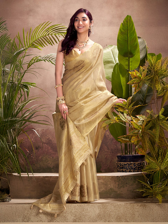 Geige Tissue Silk Adorned With Gorgeous Woven Butta Saree With Blouse Piece