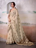 Off White Modal Cotton Saree With Blouse Piece