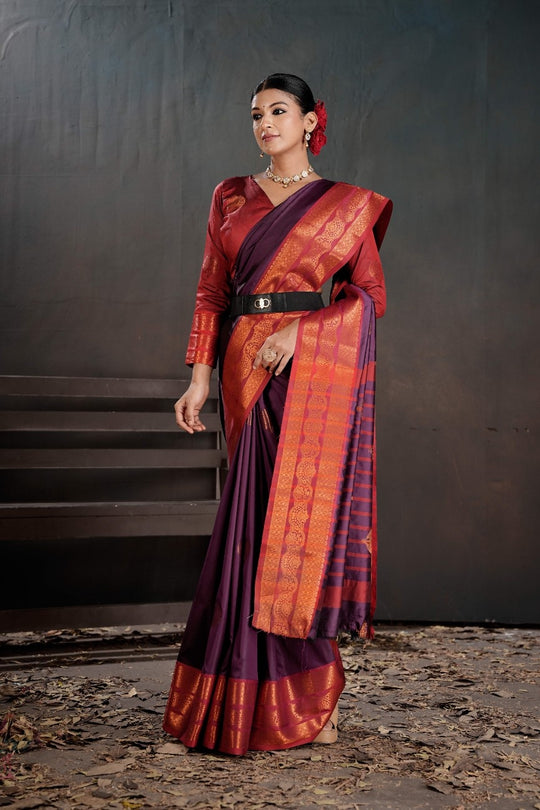 Soft Silk Chitt Palu With Contrast Blouse Weaving Saree