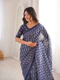 Soft Pure Cotton Hand Bagru Print Sarees With Blouse Pice
