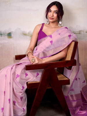 Light Pink Modal Cotton Saree With Blouse Piece