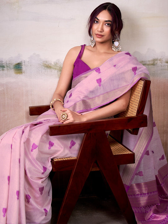 Light Pink Modal Cotton Saree With Blouse Piece