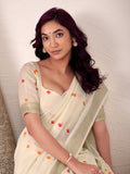 Cream Linen Silk Saree With Blouse Piece
