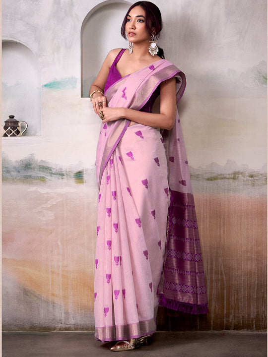 Light Pink Modal Cotton Saree With Blouse Piece