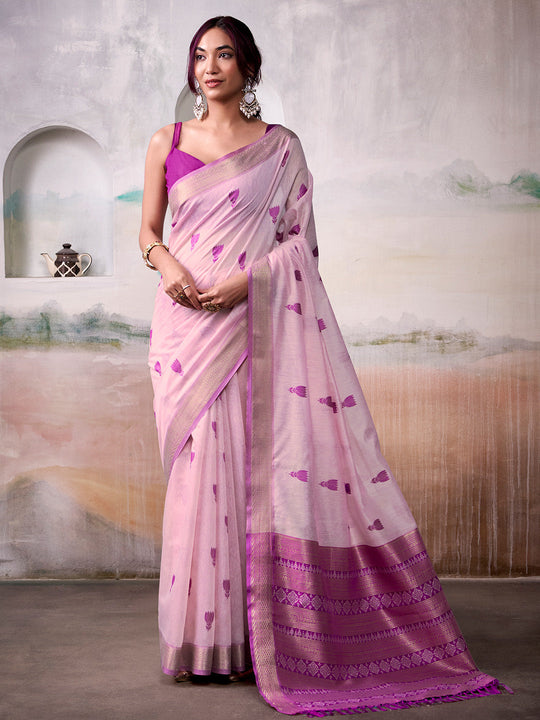 Light Pink Modal Cotton Saree With Blouse Piece
