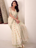 Cream Linen Silk Saree With Blouse Piece