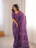 Soft Pure Cotton Hand Bagru Print Sarees With Blouse Pice