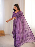 Soft Pure Cotton Hand Bagru Print Sarees With Blouse Pice