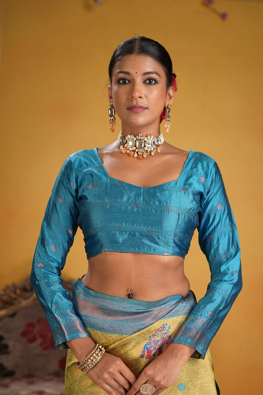 Kanjeevaram Silk Rich Palu With Contrast Blouse Weaving Silk Saree