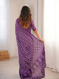 Soft Pure Cotton Hand Bagru Print Sarees With Blouse Pice
