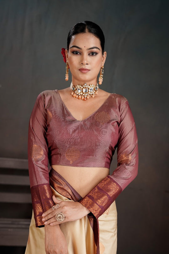 Soft Silk Chitt Palu With Contrast Blouse Weaving Saree