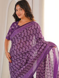 Soft Pure Cotton Hand Bagru Print Sarees With Blouse Pice