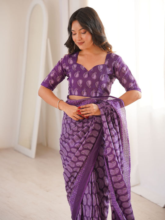 Soft Pure Cotton Hand Bagru Print Sarees With Blouse Pice