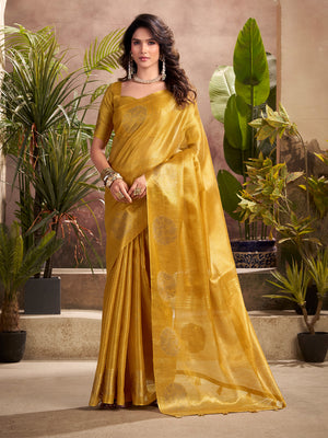 Yellow Tissue Silk Adorned With Gorgeous Woven Butta Saree With Blouse Piece