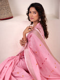 Pink Linen Silk Saree With Blouse Piece