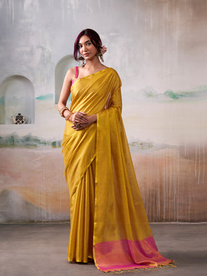 Yellow Pure Handloom Tissue Saree With Blouse Piece