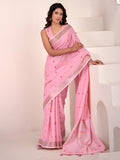 Pink Linen Silk Saree With Blouse Piece