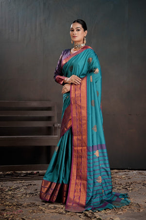 Soft Silk Chitt Palu With Contrast Blouse Weaving Saree