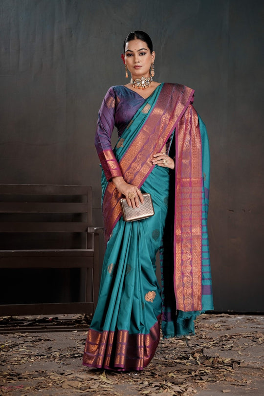 Soft Silk Chitt Palu With Contrast Blouse Weaving Saree