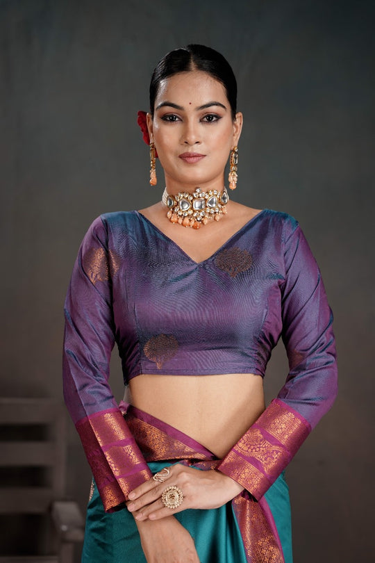 Soft Silk Chitt Palu With Contrast Blouse Weaving Saree