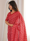 Soft Pure Cotton Hand Bagru Print Sarees With Blouse Pice