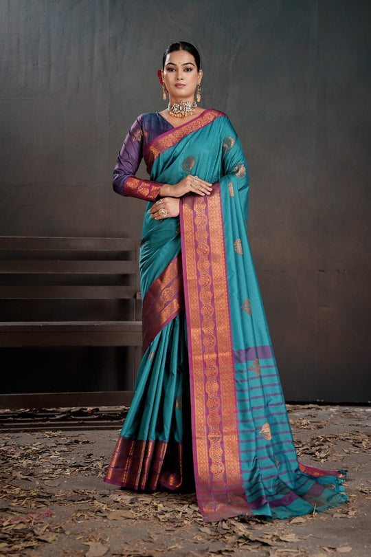 Soft Silk Chitt Palu With Contrast Blouse Weaving Saree