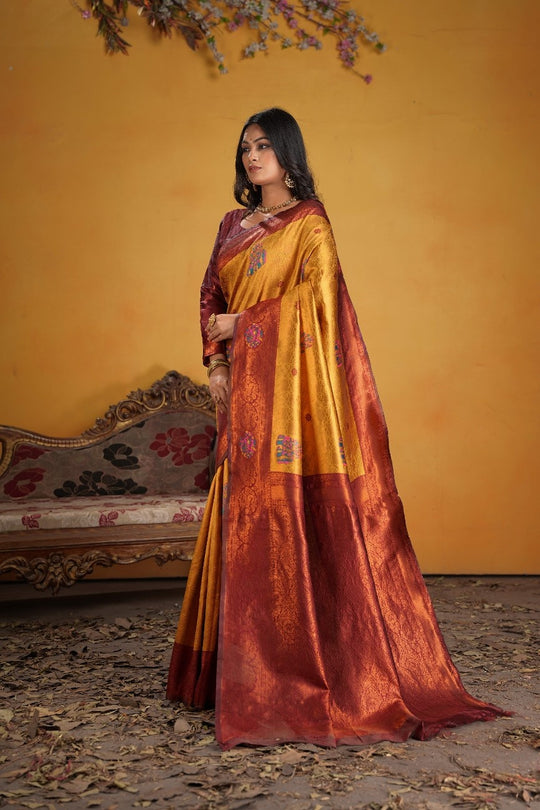 Kanjeevaram Silk Rich Palu With Contrast Blouse Weaving Silk Saree