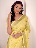 Yellow Linen Silk Saree With Blouse Piece