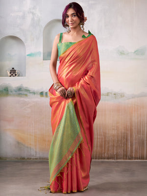 Pink Pure Handloom Tissue Saree With Blouse Piece