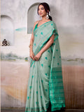 Sea Green Modal Cotton Saree With Blouse Piece