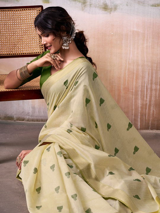 Yellow Modal Cotton Saree With Blouse Piece