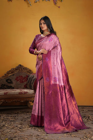 Kanjeevaram Silk Rich Palu With Contrast Blouse Weaving Silk Saree