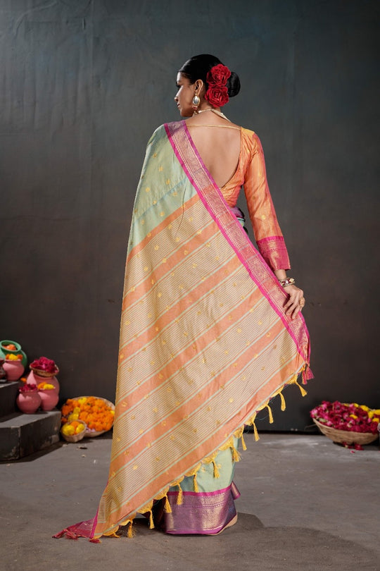 Soft Silk Chitt Palu With Contrast Blouse Weaving Saree