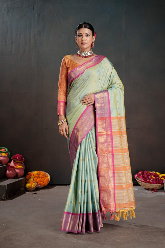 Soft Silk Chitt Palu With Contrast Blouse Weaving Saree