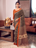 Orange And Blue Mulmul Cottons Saree With Blouse Piece