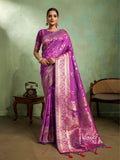 Dual Tone Banarasi Silk With Golden Zari Woven In Iconic Banarasi Jaal Pattern With Meenakari Hues Throughout Attached Dual Color Jhallar With Fumka