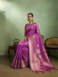 Dual Tone Banarasi Silk With Golden Zari Woven In Iconic Banarasi Jaal Pattern With Meenakari Hues Throughout Attached Dual Color Jhallar With Fumka
