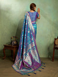 Dual Tone Banarasi Silk With Golden Zari Woven In Iconic Banarasi Jaal Pattern With Meenakari Hues Throughout Attached Dual Color Jhallar With Fumka