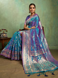 Dual Tone Banarasi Silk With Golden Zari Woven In Iconic Banarasi Jaal Pattern With Meenakari Hues Throughout Attached Dual Color Jhallar With Fumka