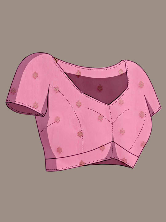 Blue Pure Cotton Double Zari Woven Banarasi Printed With Blouse Piece