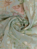 Seagreen Pure Cotton Double Zari Woven Banarasi Printed With Blouse Piece