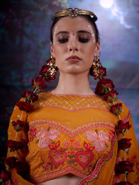 Gold Simmer Multi Thread Work Embroidered Saree