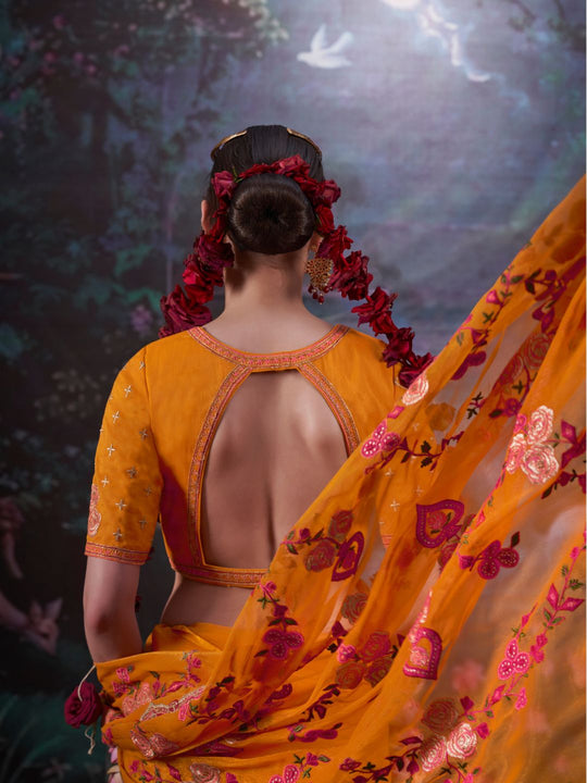 Gold Simmer Multi Thread Work Embroidered Saree