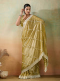 Velvet Chiffon With Tensile White Thread & Sequins Embroidery | C Pallu | Leheriya Pattern Embroidery Throughout The Saree