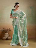 Velvet Chiffon With Tensile White Thread & Sequins Embroidery | C Pallu | Leheriya Pattern Embroidery Throughout The Saree