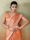 Velvet Chiffon With Tensile White Thread & Sequins Embroidery | C Pallu | Leheriya Pattern Embroidery Throughout The Saree